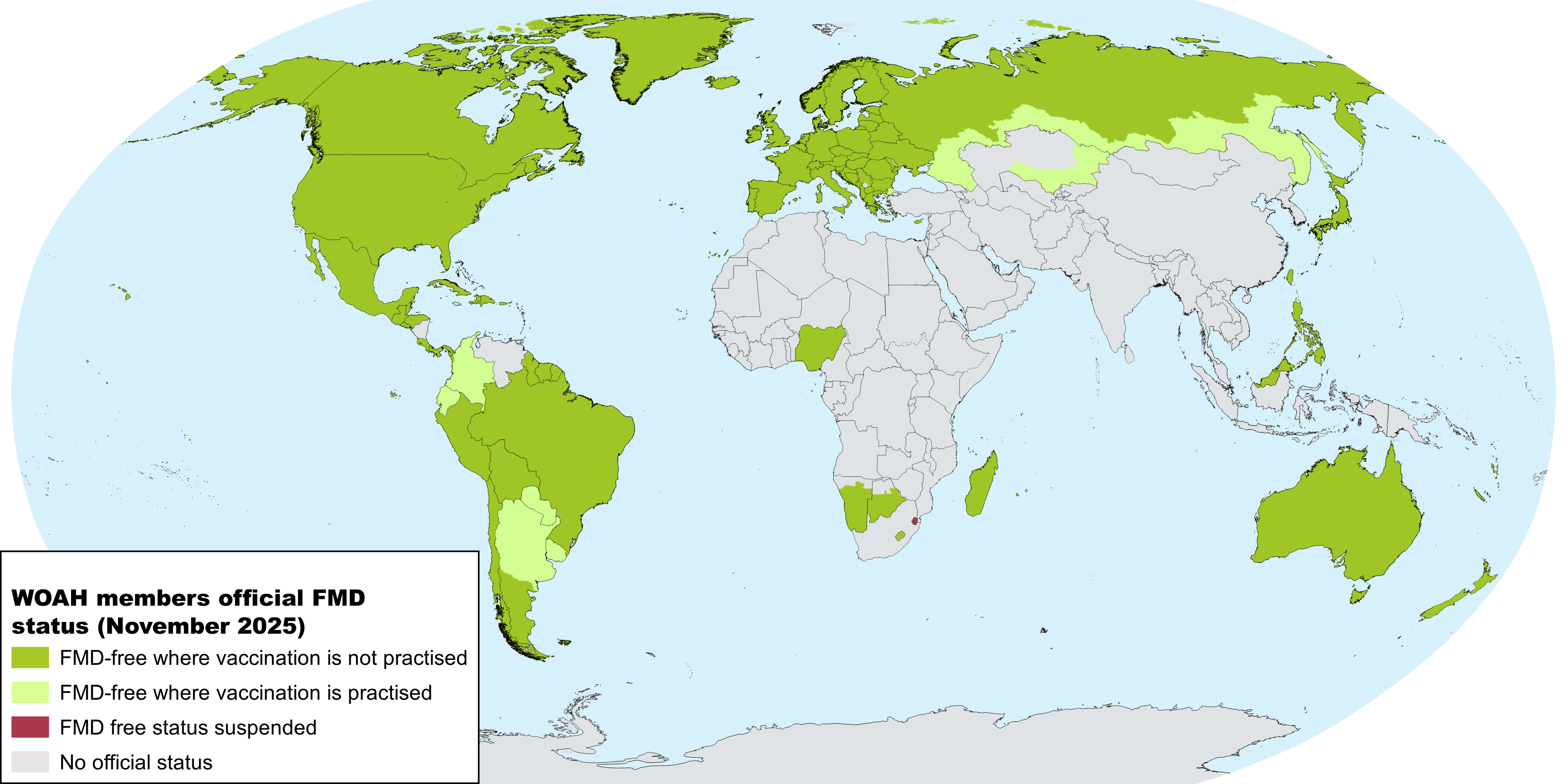 WOAH members official FMD status, November 2025